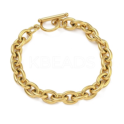 Ion Plating(IP) 304 Stainless Steel Oval Link Chain Bracelets for Men Women BJEW-G723-01G-1
