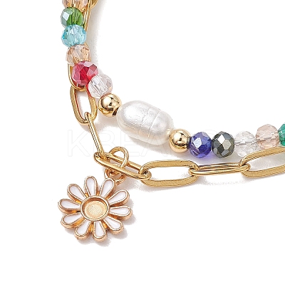 Electroplated Glass & Imitation Pearl Multi-strand Bracelets BJEW-JB10430-1