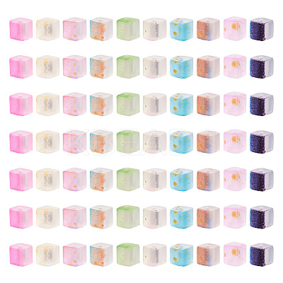 100Pcs 10 Colors Frosted Glass Beads with Golden Glitter Powder DGLA-TA0001-33-1