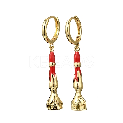 Brass Enamel House Hoop Earrings EJEW-B149-04G-1