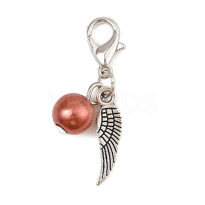 12Pcs 12 Colors Round Acrylic & Wing Alloy Pendant Decoration HJEW-JM02401-1