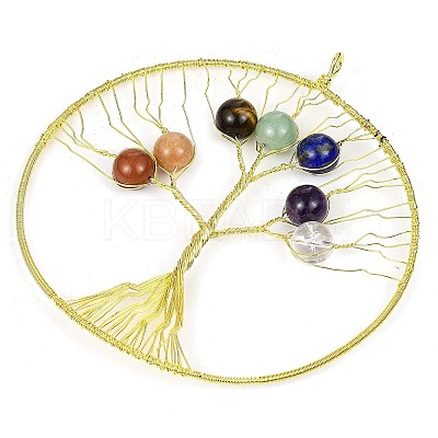 Rack Plating Copper Wired Natural Quartz Crystal & Amethyst & Lapis Lauli & Green Aventurine & Red Aventurine & Red Jasper & Tiger Eye Chakra Big Pendants G-P552-02G-1