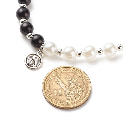 Alloy Yin-yang Charm Necklace with Plastic Imitation Pearl Beaded for Women NJEW-JN03914-1