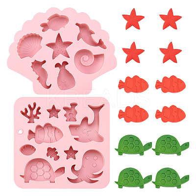 2Pcs 2 Styles Sea Animal Food Grade Silicone Molds SIL-TA0002-16-1