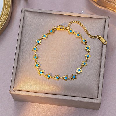 Flower 304 Stainless Steel Enamel Link Bracelets for Women BJEW-M096-01G-1