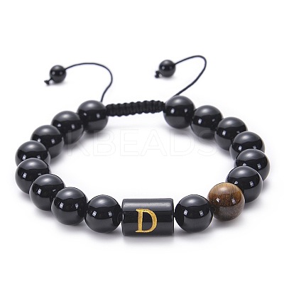 Natural Black Agate & Tiger Eye Round Beaded Adjustable Bracelets HL8029-4-1