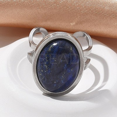 Oval Natural Lapis Lazuli Finger Rings RJEW-M062-02P-01-1