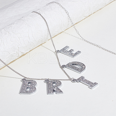 Alloy Crystal Rhinestone Word BRIDE Pendant Iron Waist Belly Chains NJEW-GA00006-1