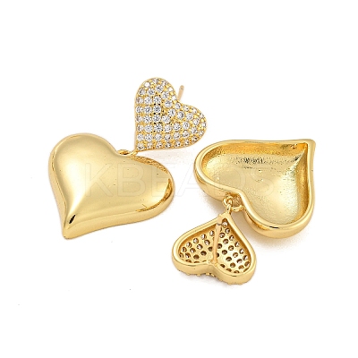 Rack Plating Heart Brass Micro Pave Clear Cubic Zirconia Stud Earrings EJEW-C116-02G-1