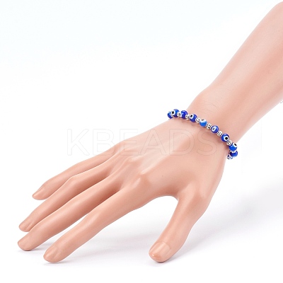 Handmade Round Evil Eye Lampwork Beaded Stretch Bracelets BJEW-JB05974-02-1