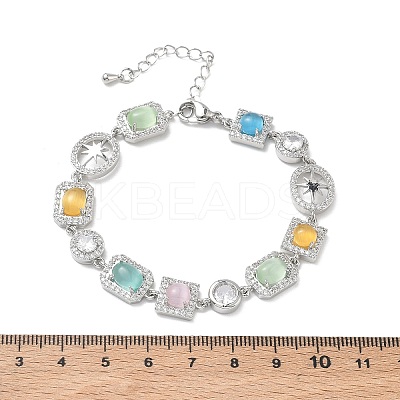 Brass Micro Pave Clear Cubic Zirconia Link Chain Bracelets for Women BJEW-C156-03P-1