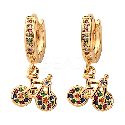 Bicycle Brass Micro Pave Cubic Zirconia Hoop Earrings EJEW-F384-11G-1