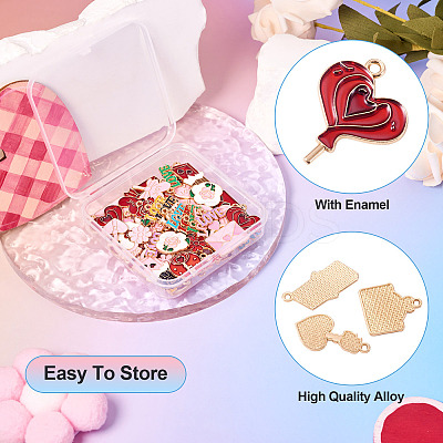 52Pcs 26 Styles Valentine's Day Theme Alloy Enamel Pendants ENAM-TA0002-83-1