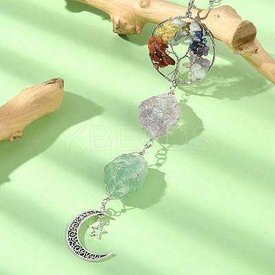 Wire Wrapped Natural Amethyst & Green Aventurine Pouch Pendant Deorations HJEW-JM01297-01-1