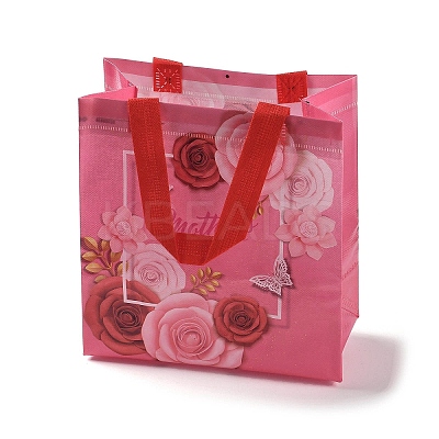 Mother's Day Theme Printed Flower Non-Woven Reusable Folding Gift Bags with Handle LS-ABAG-F009-C04-1
