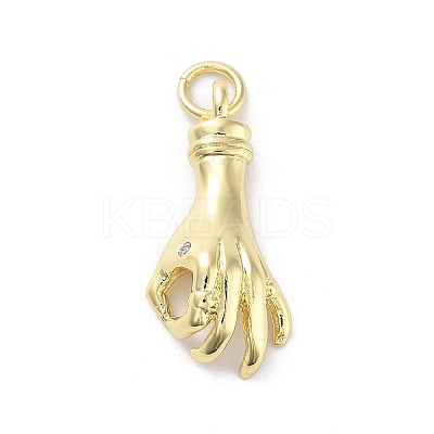 Rack Plating Palm Brass Micro Pave Cubic Zirconia Pendants KK-E102-18G-01-1