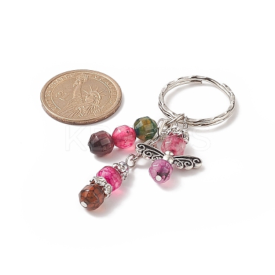 Natural Agate and Electroplate Non-magnetic Synthetic Hematite Beads Pendant Keychains KEYC-JKC00444-1