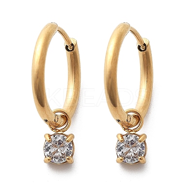 Ion Plating(IP) 304 Stainless Steel Micro Pave Cubic Zirconia Hoop Earrings STAS-R004-02G-02-1