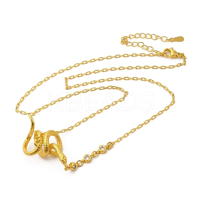 Brass Snake & Cubic Zirconia Pendant Necklaces NJEW-H170-01G-1
