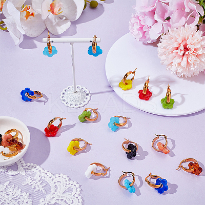 10 Pairs 10 Colors Handmade Lampwork with 304 Stainless Steel Hoop Earrings EJEW-WR00001-1