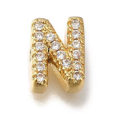 Rack Plating Brass Micro Pave Clear Cubic Zirconia Beads KK-G500-30G-N-1
