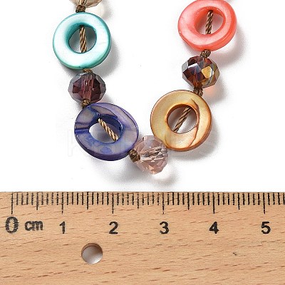Bohemian Dyed Natural Shell Flat Round & Faceted Rondelle Glass Beaded Necklaces for Women NJEW-S456-01-1