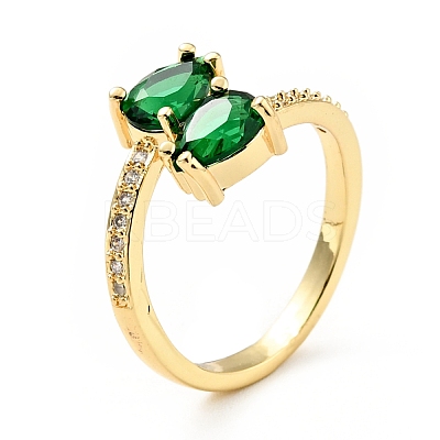 Green Cubic Zirconia Teardrop Open Cuff Ring KK-D080-02G-1
