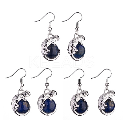 Gemstone Chameleon Dangle Earrings with Crystal Rhinestone EJEW-A092-10P-1