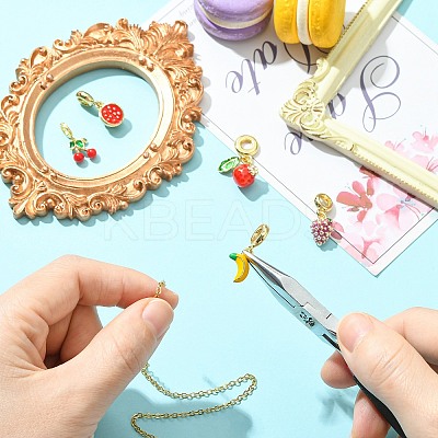 5Pcs 5 Styles Brass Enamel Fruit European Dangle Charms KK-CJ0003-98-1