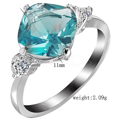 Fashion Classical Platinum Plated Brass Elegant Square Cubic Zirconia Rings RJEW-EE0001-100P02-B-1