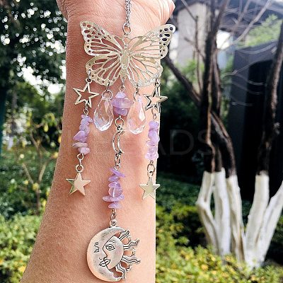 Teardrop Glass & Metal Butterfly Pendant Decorations PW23041160802-1