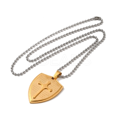 Cross Religion Tag 201 Stainless Steel Pendant Necklace with Iron Box Chains LS-NJEW-D048-05GP-1