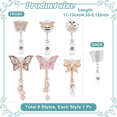 6Pcs Alloy Rhinestone Clip-On Retractable Badge Holders HJEW-NB00305-1