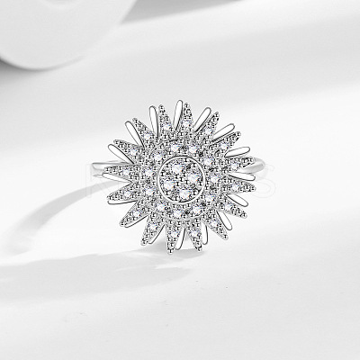 Daisy Rotatable Open Cuff Rings for Women RJEW-S402-05P-1