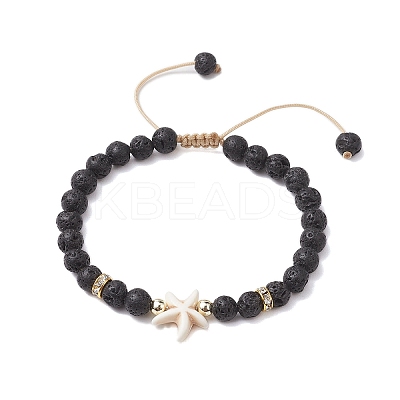 Adjustable 6mm Round Natural Lava Rock Braided Bead Bracelets BJEW-JB10615-03-1