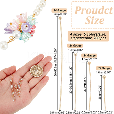 200Pcs 20 Styles Brass Ball Head Pins KK-BC0009-20-1