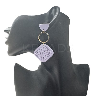 Polymer Clay & Alloy & Wood Woven Dangle Stud Earrings FS-WG7370D-07-1