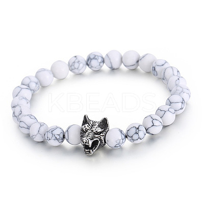 Natural Howlite Round Beads Stretch Bracelets GX4773-5-1