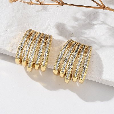Clear Cubic Zirconia Multi Line Thick Cuff Earrings EJEW-R150-04G-1