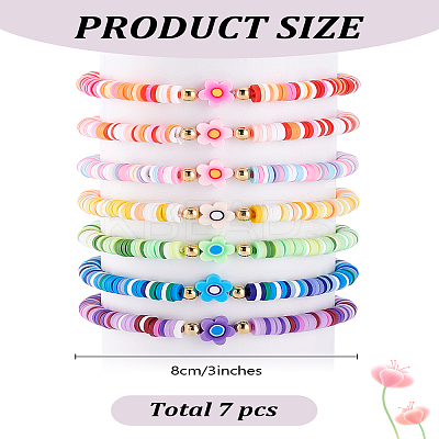 7Pcs Handmade Polymer Clay Heishi Beads Stretch Bracelet Set for Women BJEW-LP0001-37-1
