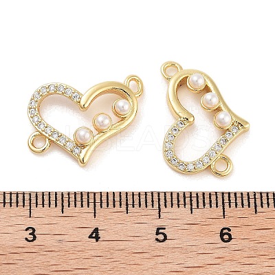 Rack Plating Brass Micro Pave Clear Cubic Zirconia Heart Connector Links KK-Z064-44G-1