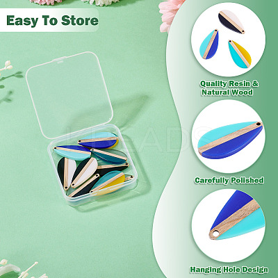 10Pcs 5 Colors Transparent & Opaque Resin & Wood Pendants RESI-TA0004-65-1