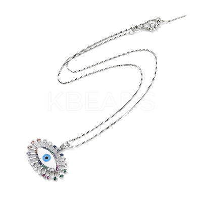 Rack Plating Brass Colorful Cubic Zirconia Eye Pendant Box Chain Necklaces NJEW-P317-02P-1