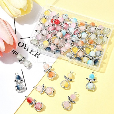 40Pcs 8 Colors Angel Glass Pendants. with Alloy Findings PALLOY-FS00027-1