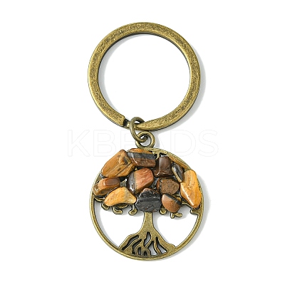 Tibetan Style Alloy & Natural Mixed Gemstone Chips Pendant Keychain KEYC-JKC00646-02-1