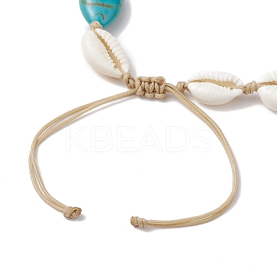 Natural Mixed Cowrie Shell with Synthetic Turquoise Beaded Anklets AJEW-AN00596-01-1