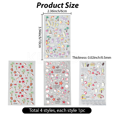 4Pcs 4 Styles Ocean Theme Self Adhesive PET Nail Art Stickers Decals MRMJ-SP0001-17-1