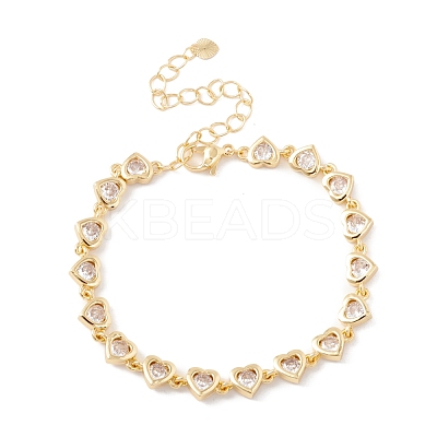 Clear Cubic Zirconia Heart Link Chains Bracelet BJEW-I301-05G-1