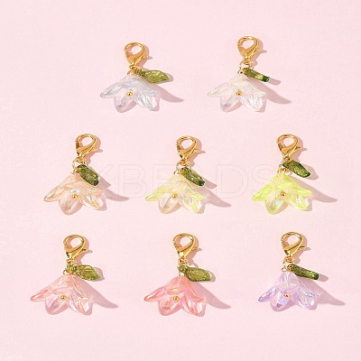 8Pcs 8 Colors Flower Acrylic Pendant Decorations HJEW-FS00034-02-1
