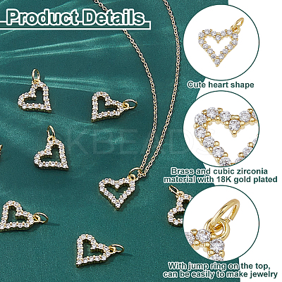 12Pcs Rack Plating Brass Micro Pave Cubic Zirconia Pendants ZIRC-HS0001-12-1